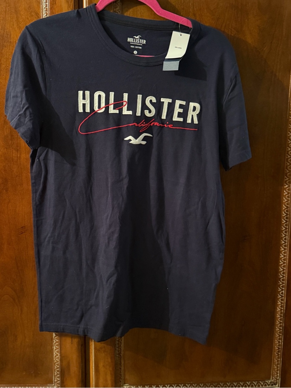 Hollister Navy Short Sleeve Logo Crew Tee with White & Red Accent